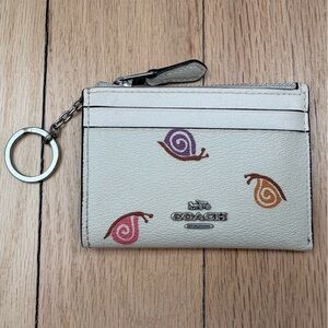 Coach Cream Snail Print Slim Card Holder with Zipper
